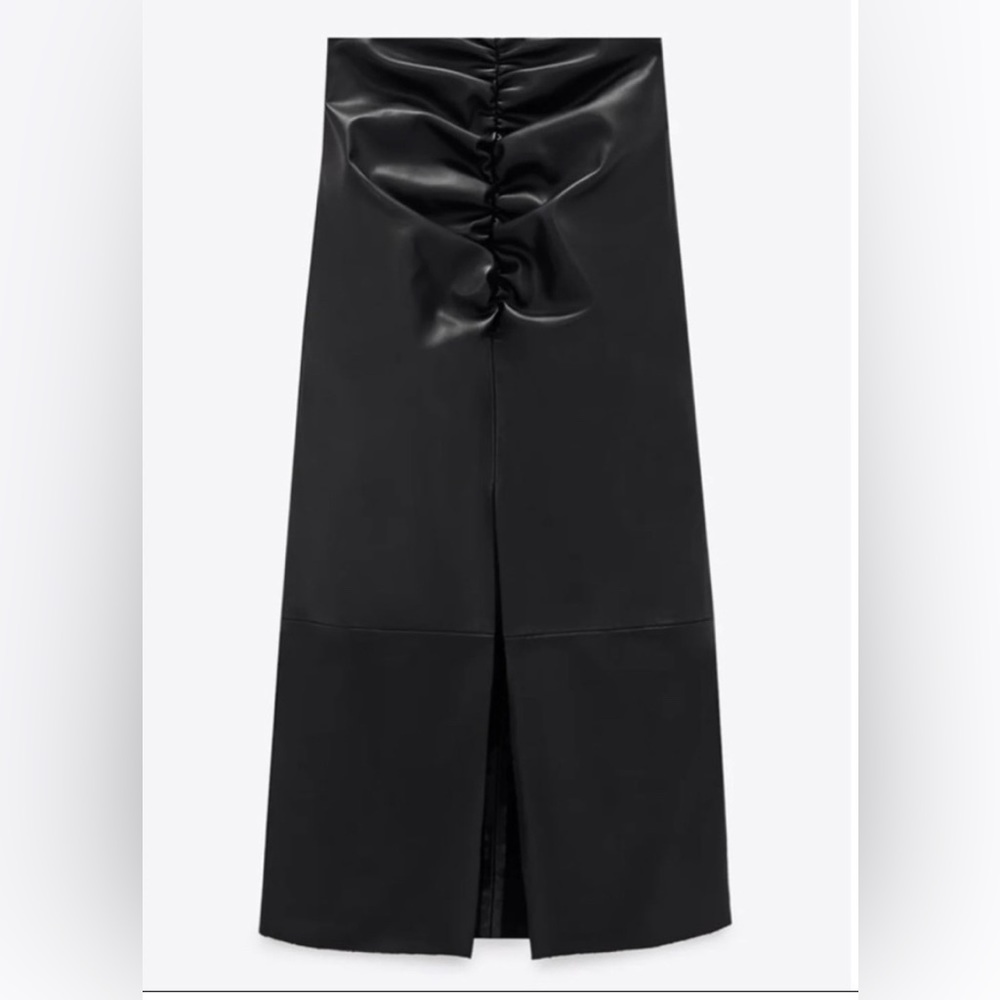 NWT Zara Faux Leather Long Pencil Skirt. Size is Small. Color is Black.